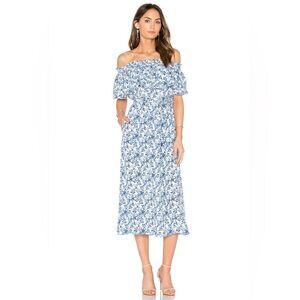 Rebecca Taylor, Aimee Off-Shoulder 100% Silk Floral Midi Dress, Size 8